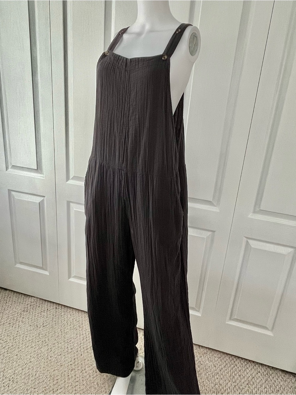 Roxy Women's L Beachside Jumpsuit Overall Gauze Cotton Gray